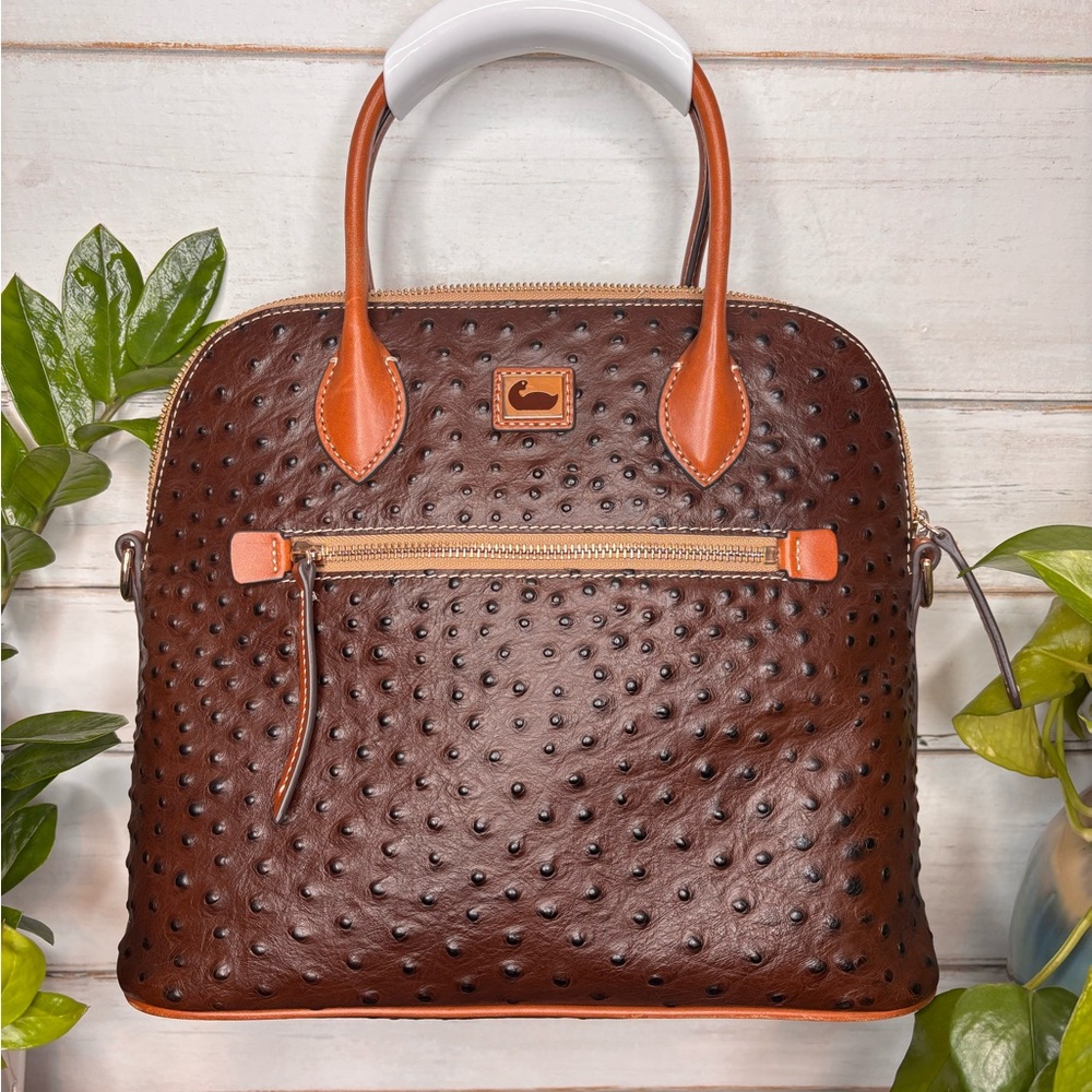 Dooney & Bourke Textured Brown Satchel with Orange Accents